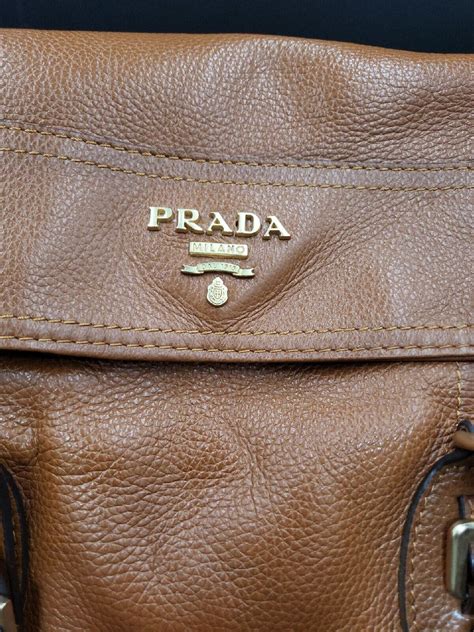 Authentic PRADA BAULETTO Vitello Daino Camel Rame 